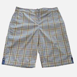 IZOD Women's 6 Blue Purple Plaid Lined Long Bermuda Sport Casual Golf Shorts